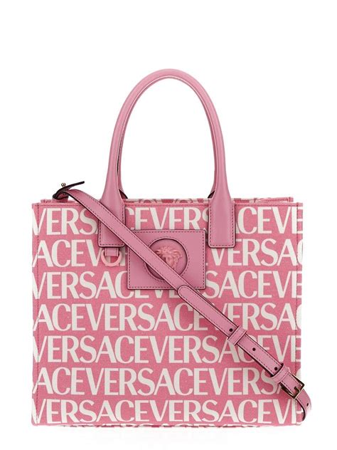 versace patent leather tote bag in powder pink|Versace tote bag for women.